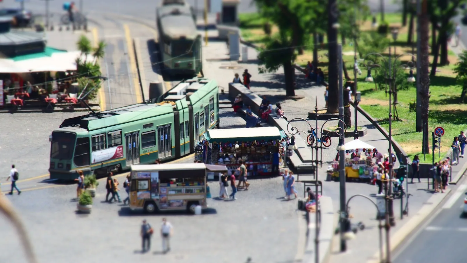 Image showing trams, buses in a busy street of Rome