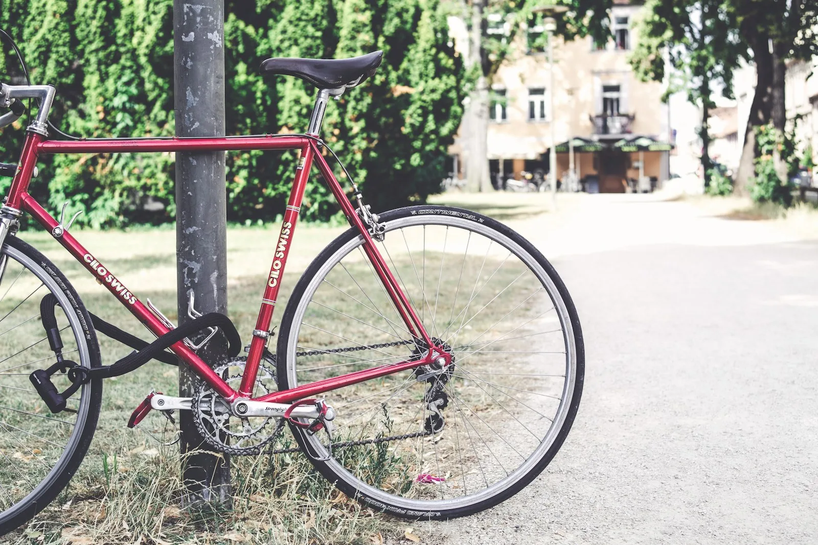 A cycle secured by the pole with a lock. Much like how secured debt works where any debt is backed by an asset.