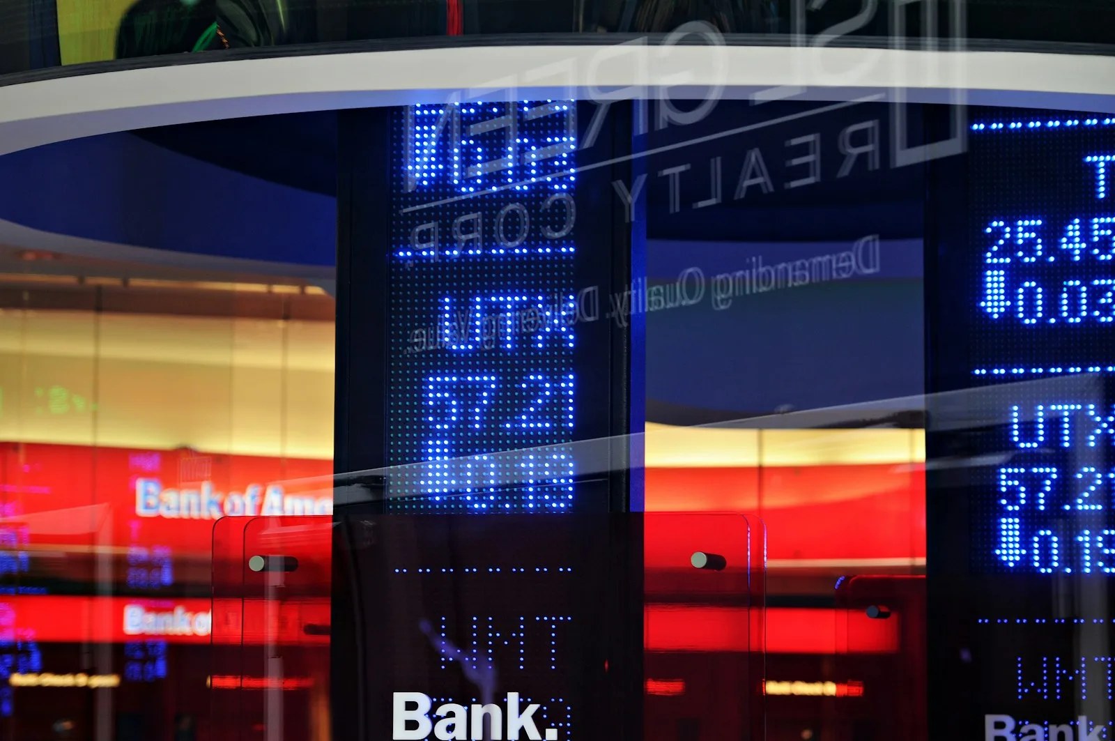 An abstract image of a stock tickers on display