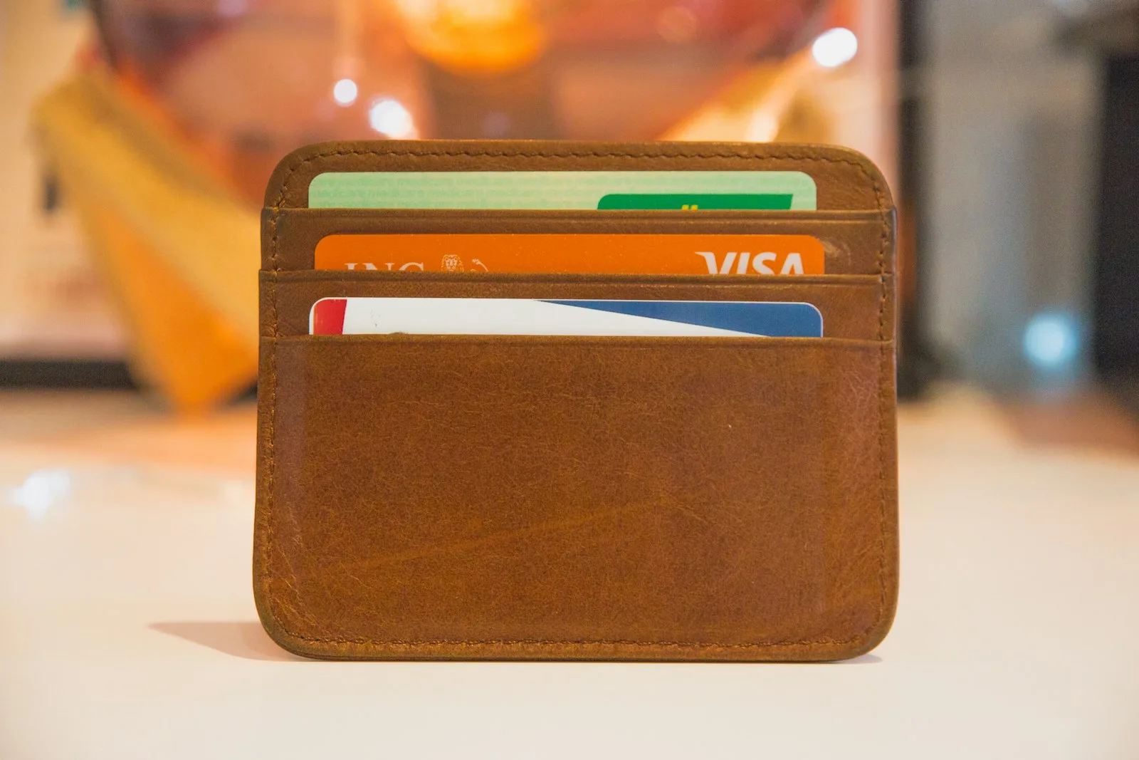 Photo of multiple credit cards in a wallet.