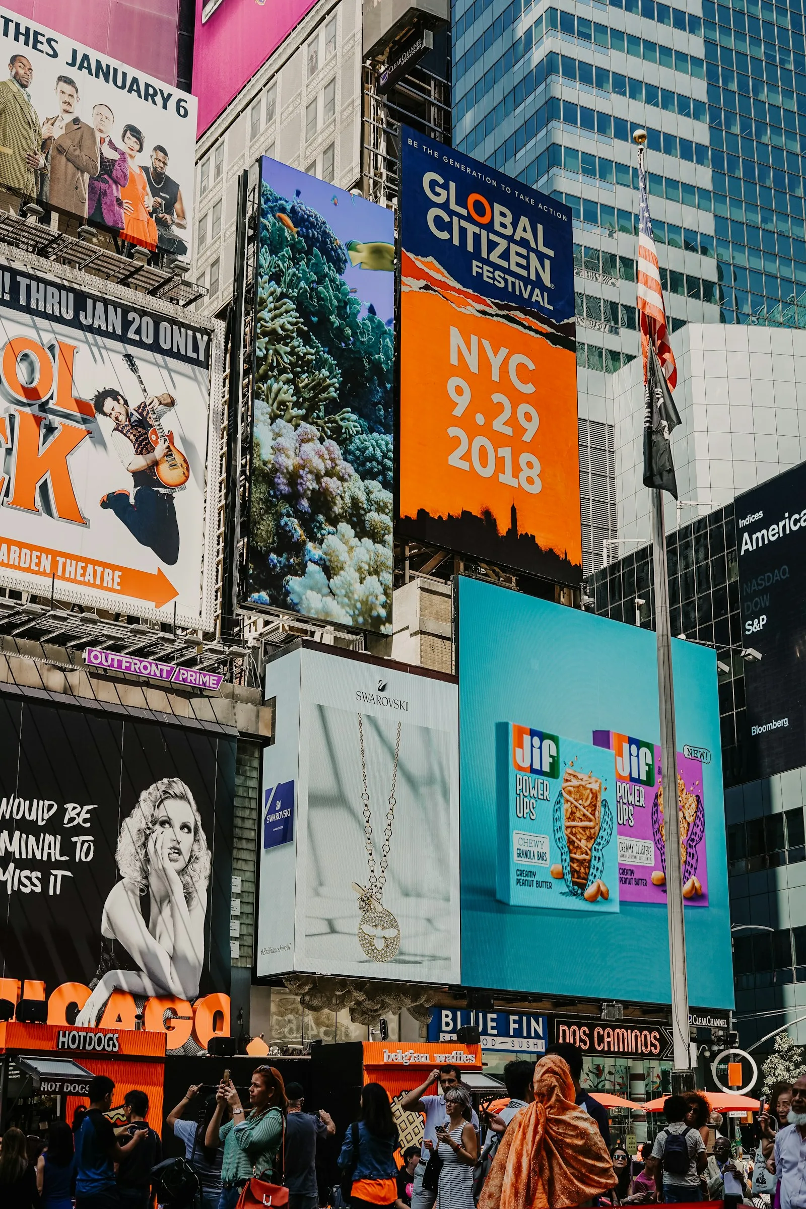 Image of multiple billboards in Time Square