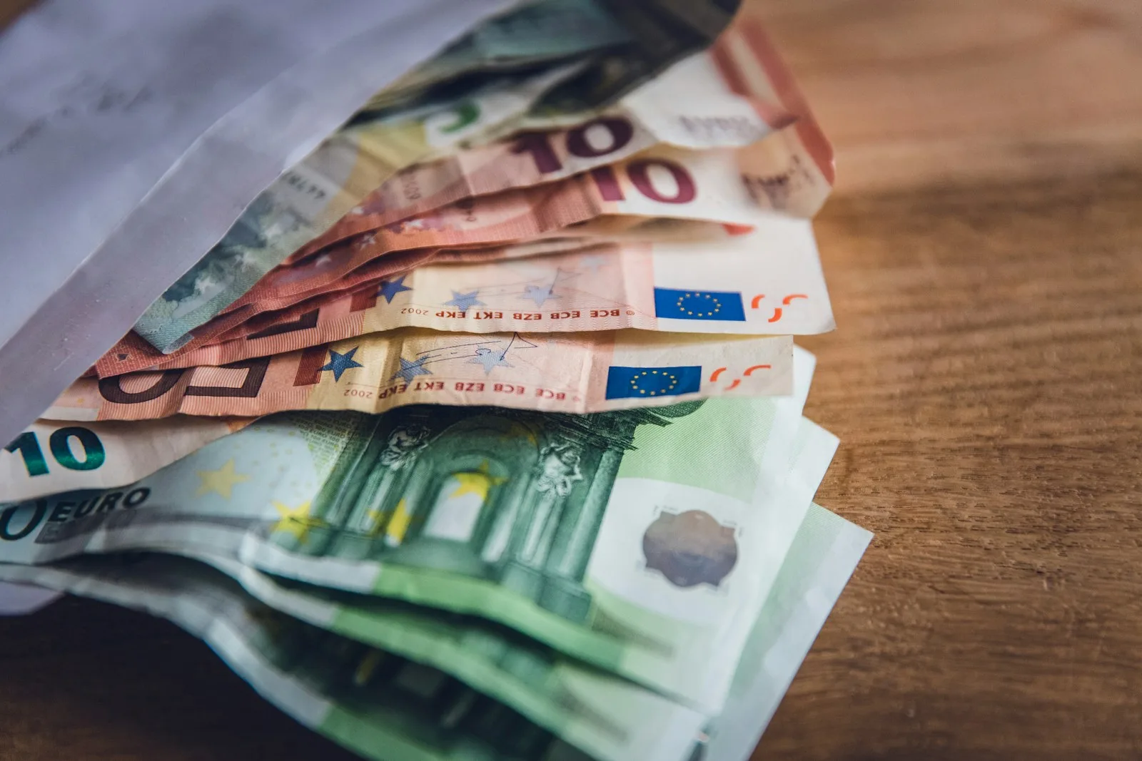 Collection of euro bills all together