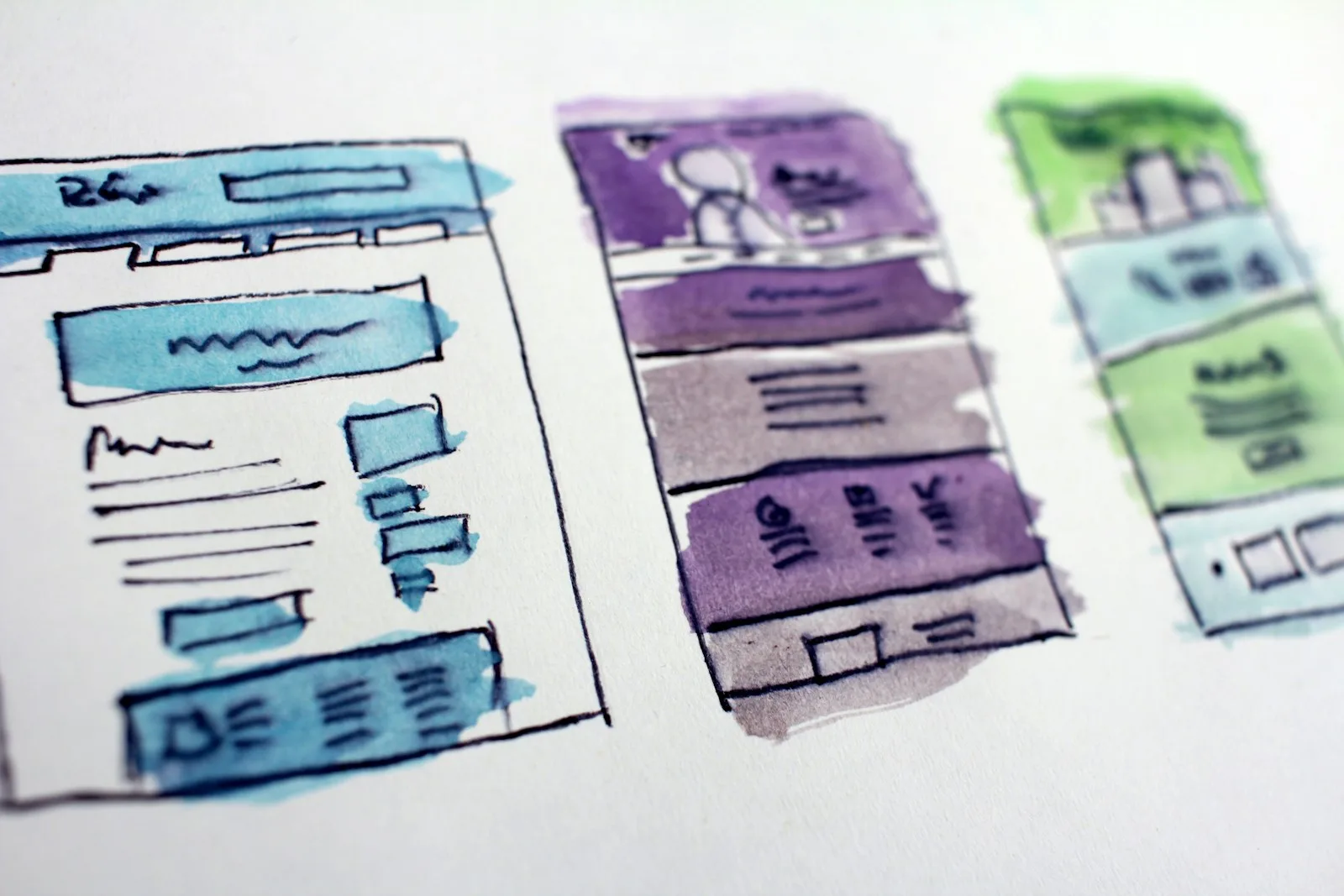 Image of wireframes of a website. This is a step before designing the actual website.