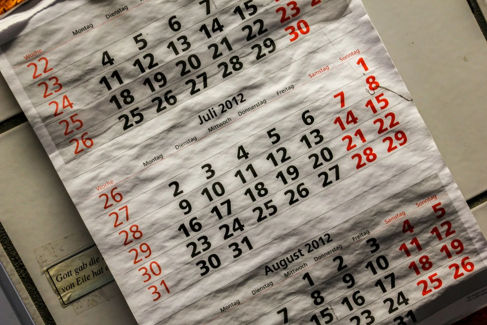 Image of an old wall calendar