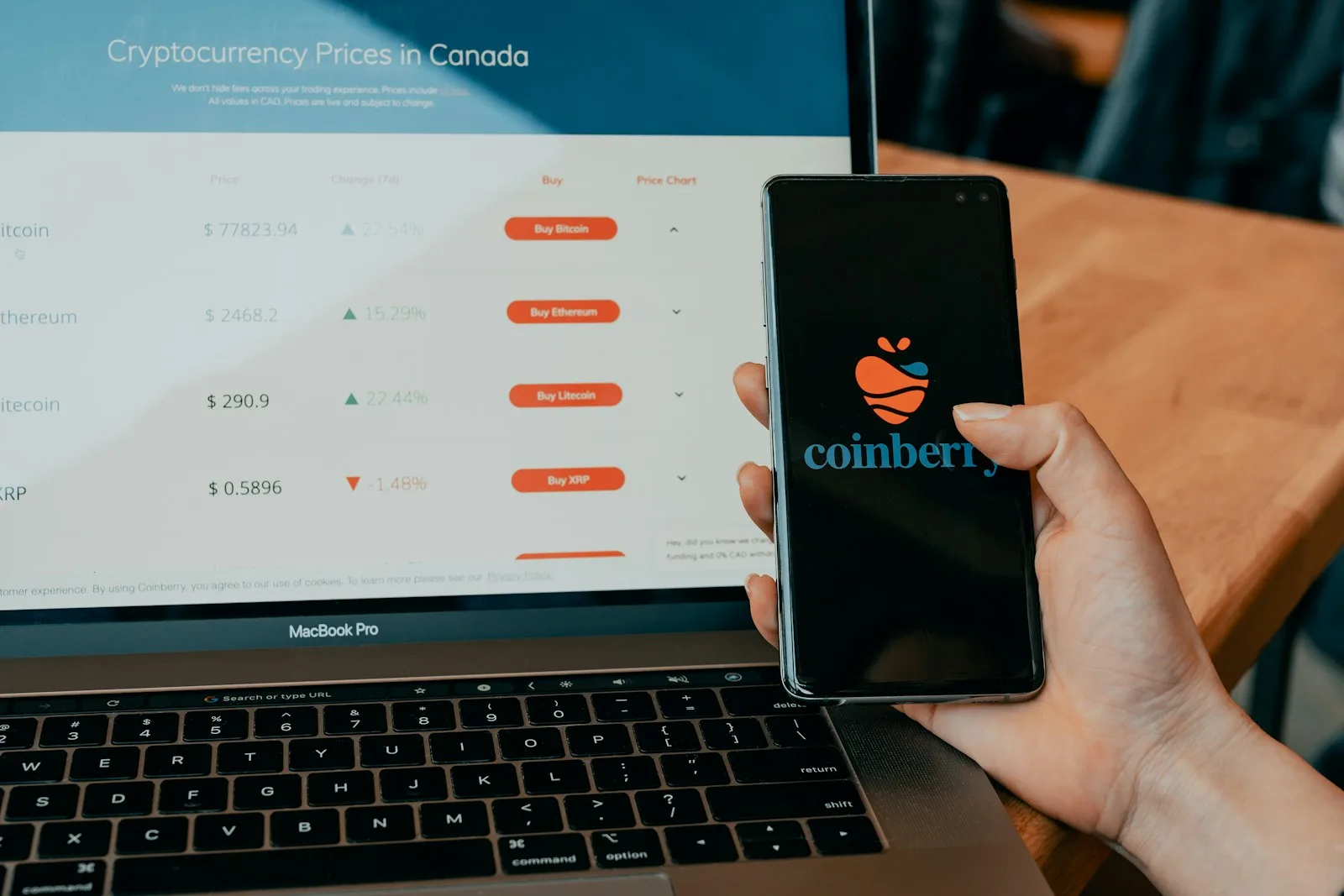 Photo of a person checking cryptocurrency prices on their laptop